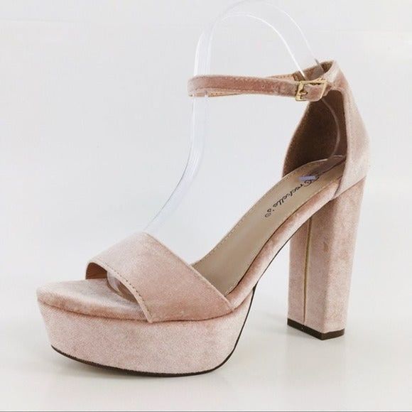 Breckelles Shoes - Breckelles Bella Platform Open Toe Velvet Sandal